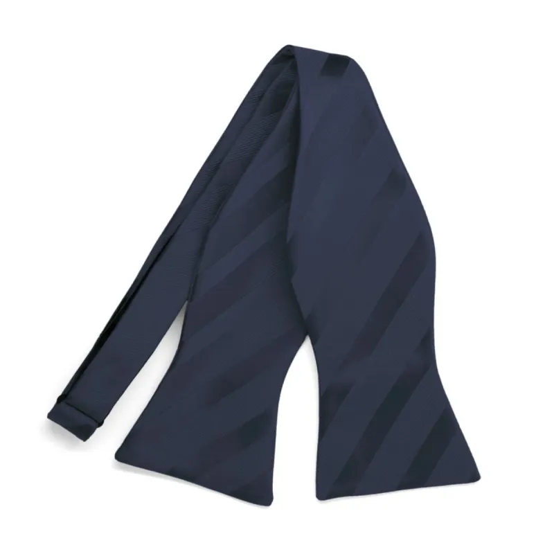 Navy Blue Elite Striped Self-Tie Bow Tie sold by TieMart