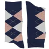 Men's Navy Blue and Blush Pink Argyle Socks sold by TieMart