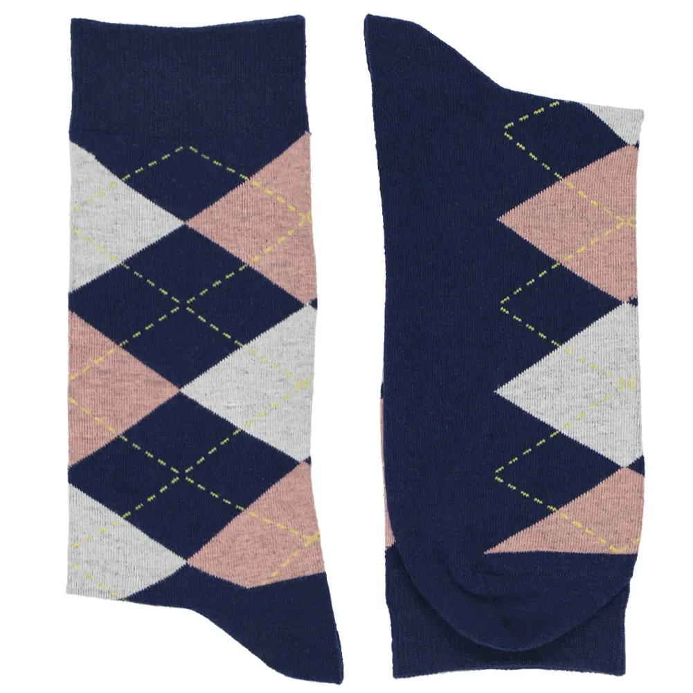 Men's Navy Blue and Blush Pink Argyle Socks sold by TieMart product image thumbnail 2