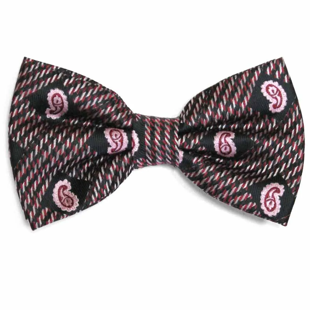 Black and Light Pink Churchill Paisley Bow Tie sold by TieMart