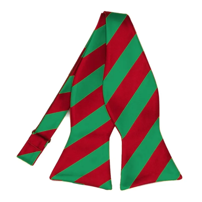Red and Green Striped Self-Tie Bow Tie sold by TieMart