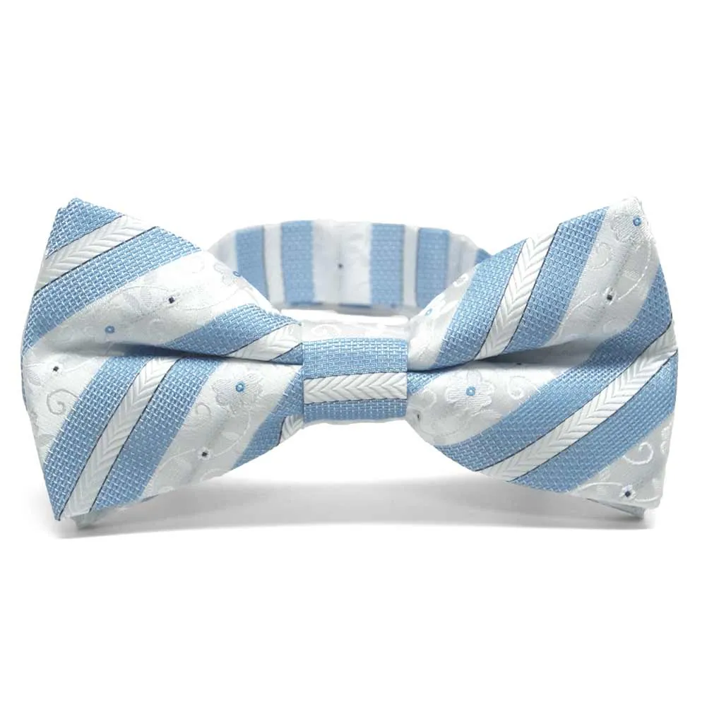 Sky Blue Anna Floral Striped Band Collar Bow Tie sold by TieMart