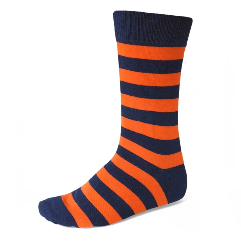 Men's Navy Blue and Orange Striped Socks sold by TieMart