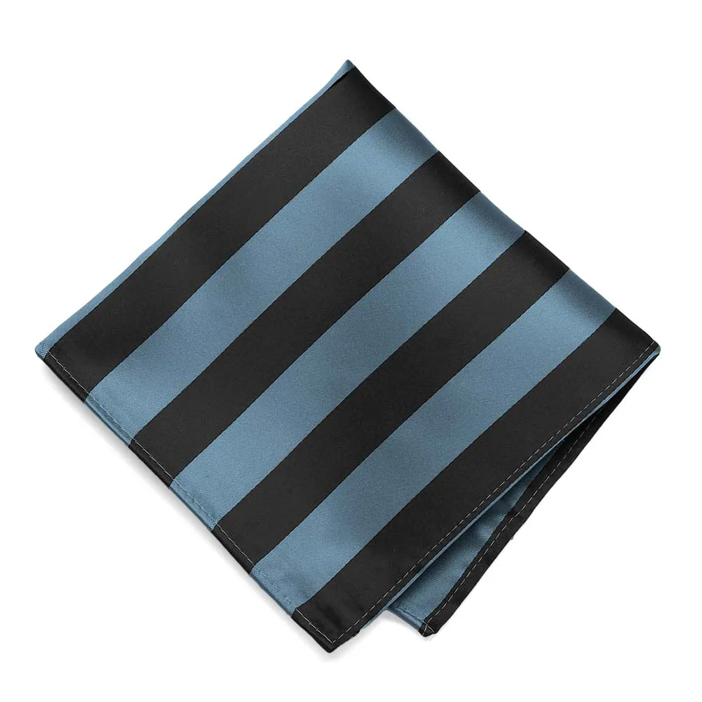 Serene Blue and Black Striped Pocket Square sold by TieMart