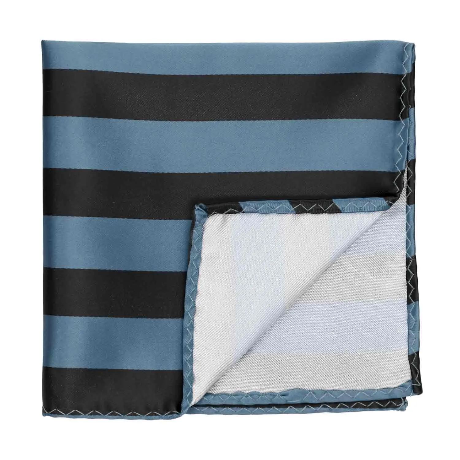 Serene Blue and Black Striped Pocket Square sold by TieMart product image thumbnail 2