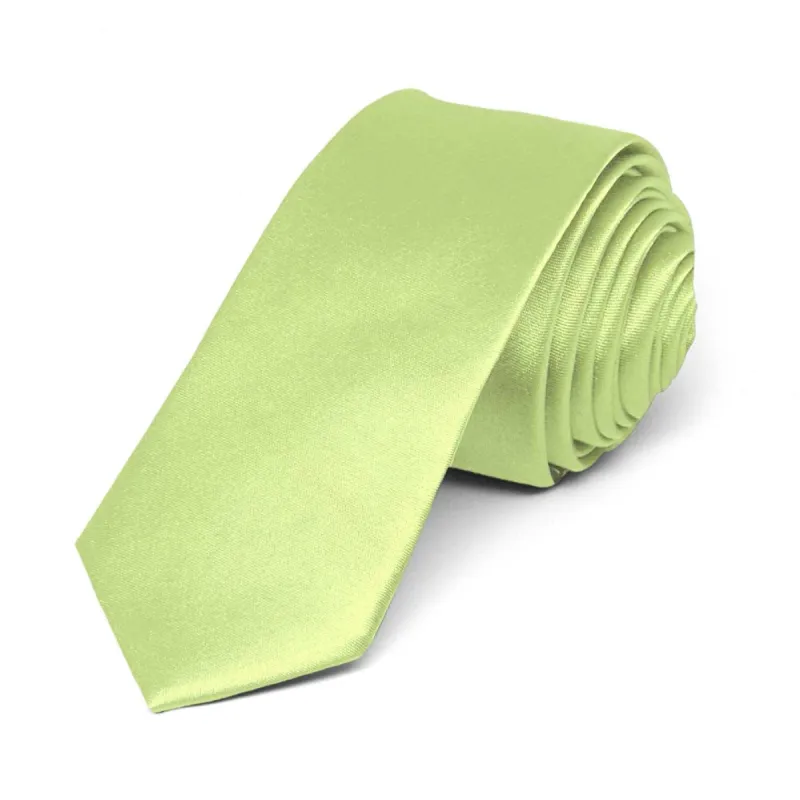 Lime Green Skinny Solid Color Necktie, 2" Width sold by TieMart