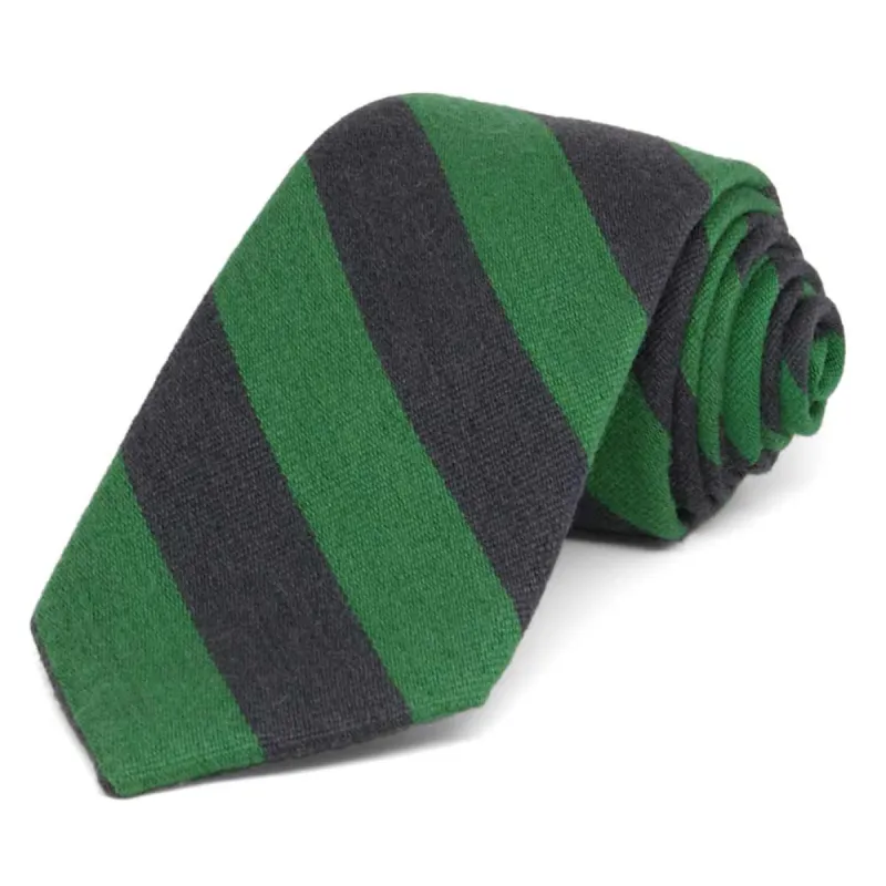 Irish Green and Dark Gray Dean Stripe Wool/Silk Narrow Necktie, 3" Width sold by TieMart