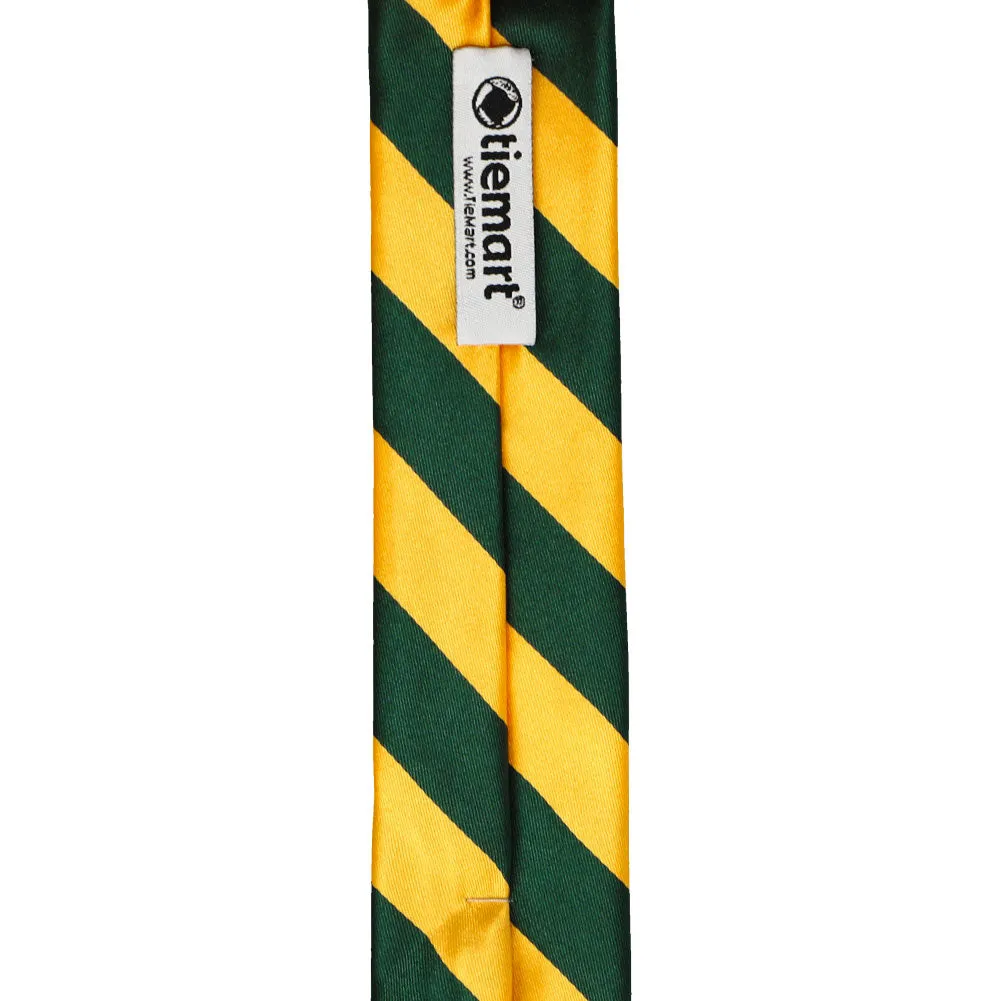 Hunter Green and Golden Yellow Striped Skinny Tie, 2" Width sold by TieMart product image thumbnail 3