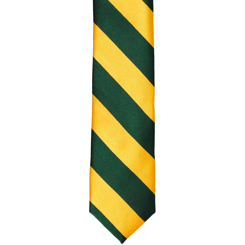 Hunter Green and Golden Yellow Striped Skinny Tie, 2" Width sold by TieMart product image thumbnail 2