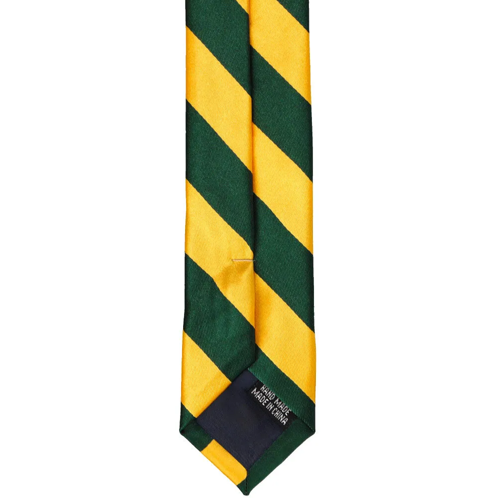 Hunter Green and Golden Yellow Striped Skinny Tie, 2" Width sold by TieMart product image thumbnail 4