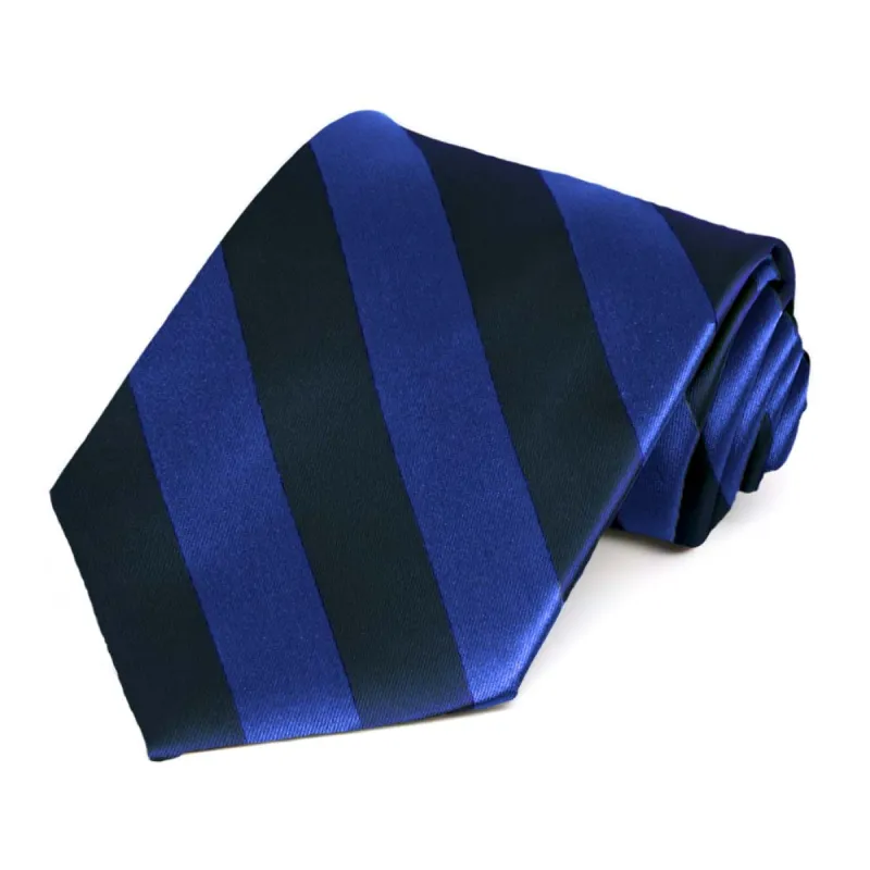 Navy Blue and Royal Blue Striped Tie sold by TieMart