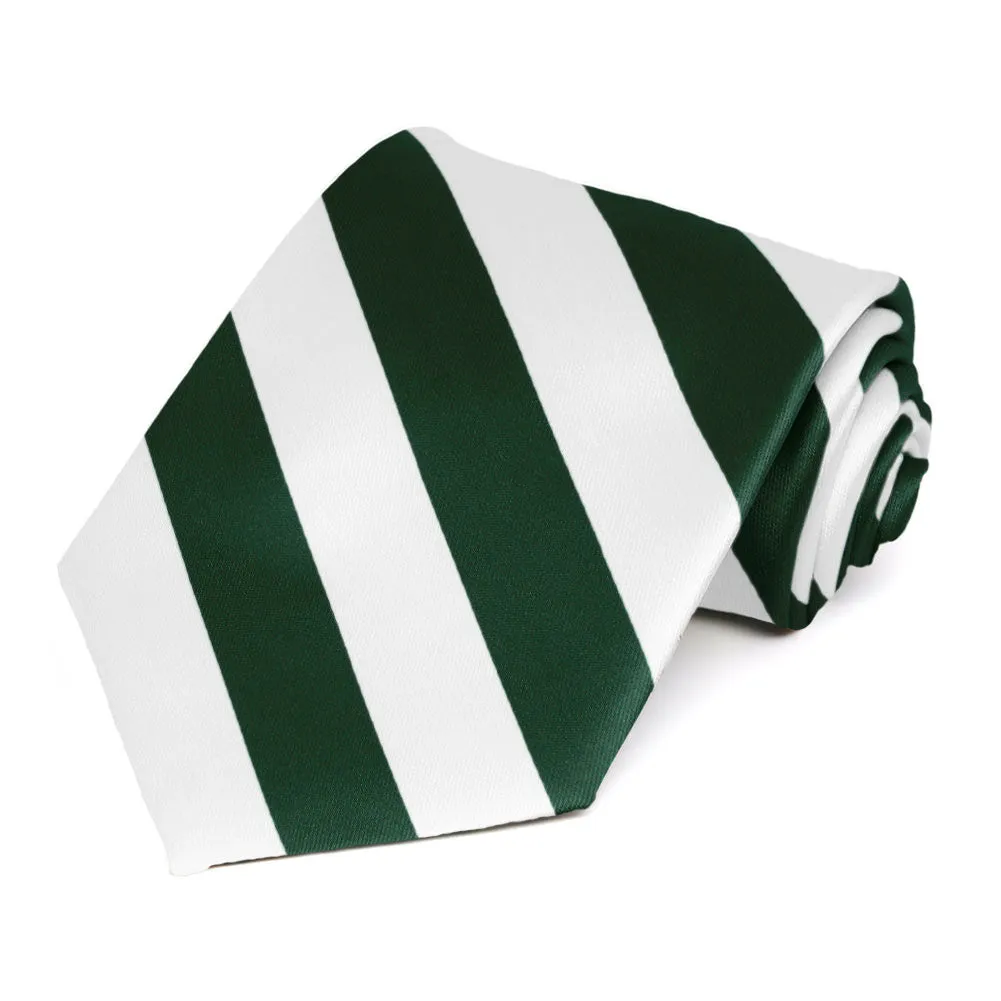 Hunter Green and White Striped Tie sold by TieMart