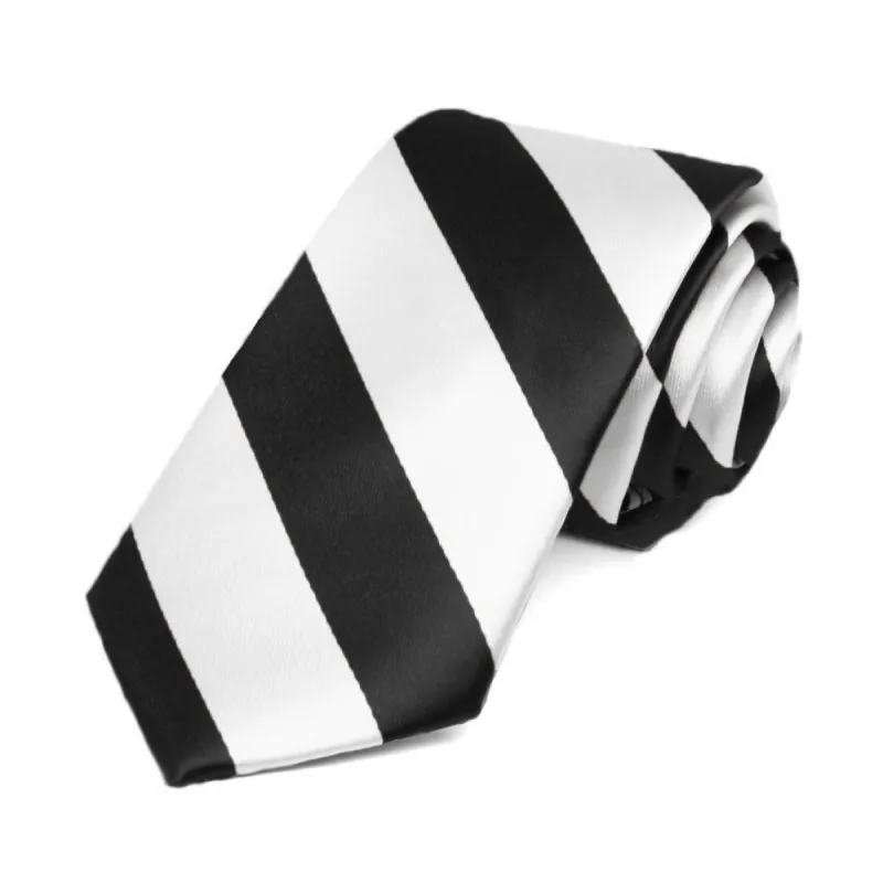 Black and White Striped Slim Tie, 2.5" Width sold by TieMart
