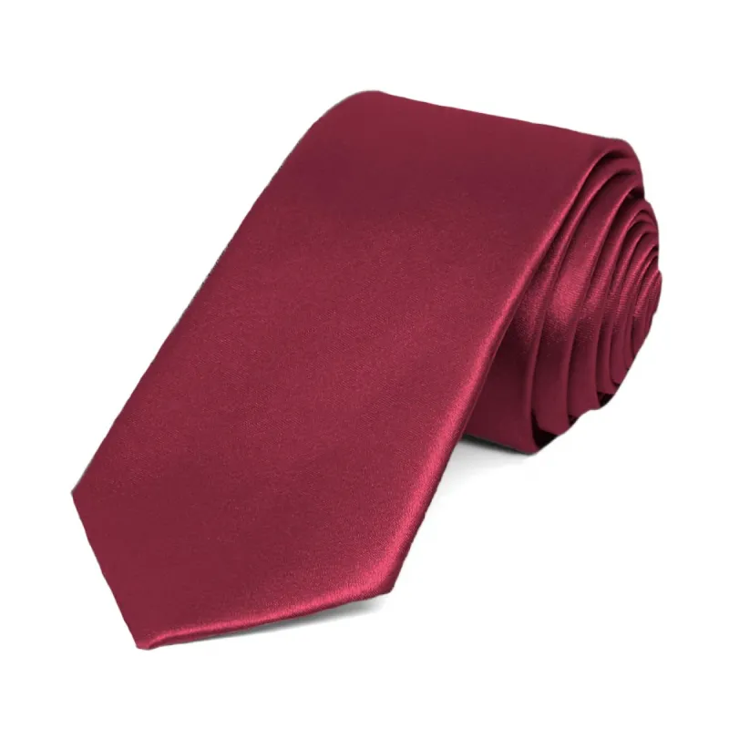 Claret Slim Solid Color Necktie, 2.5" Width sold by TieMart