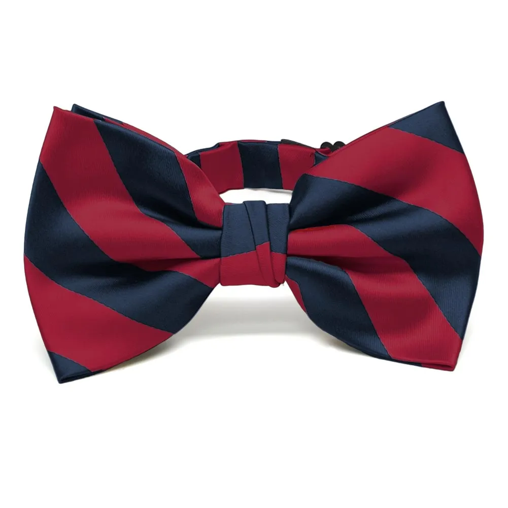 Crimson Red and Navy Blue Striped Bow Tie sold by TieMart