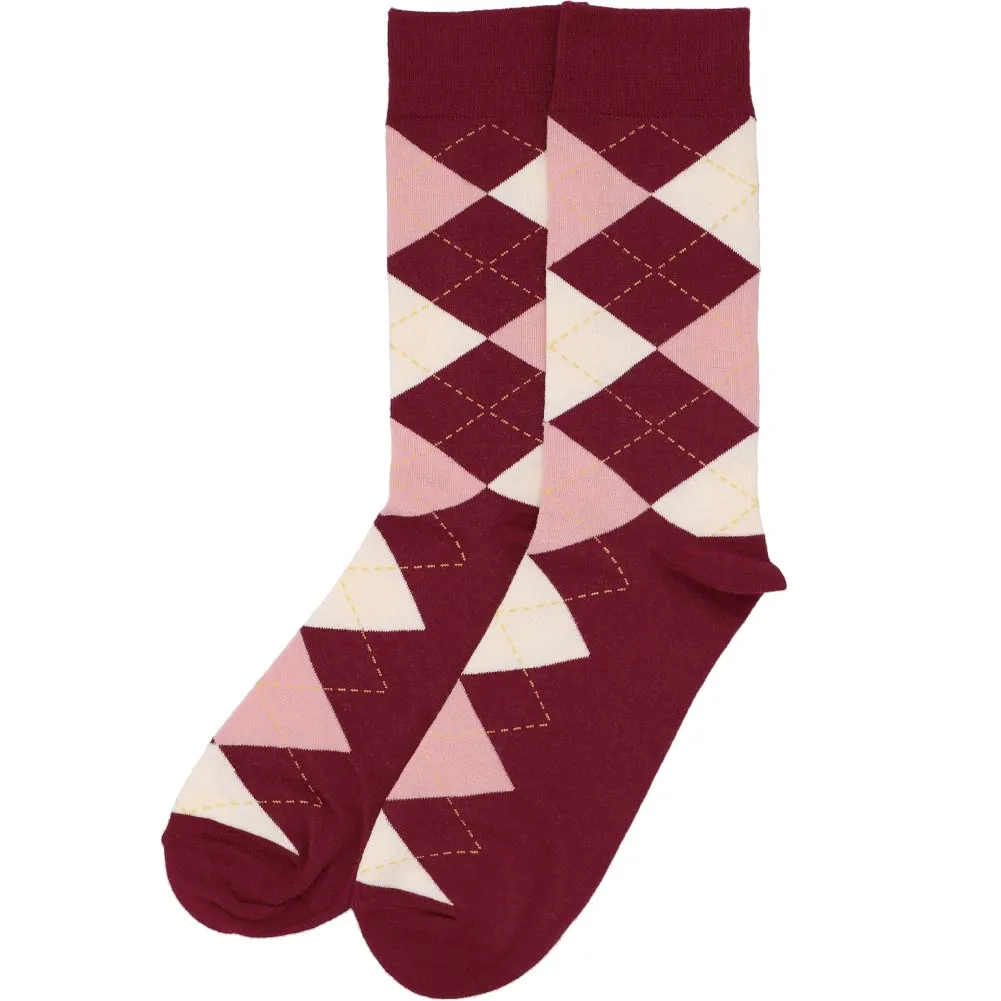 Men's Burgundy and Blush Pink Argyle Socks sold by TieMart product image thumbnail 3