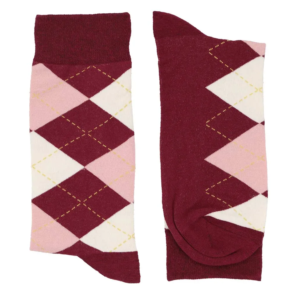 Men's Burgundy and Blush Pink Argyle Socks sold by TieMart product image thumbnail 2