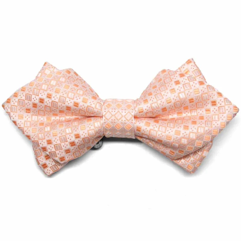 Bright Tangerine Marie Square Pattern Diamond Tip Bow Tie sold by TieMart