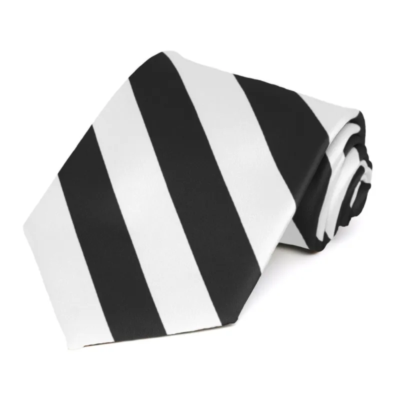 Black and White Extra Long Striped Tie sold by TieMart
