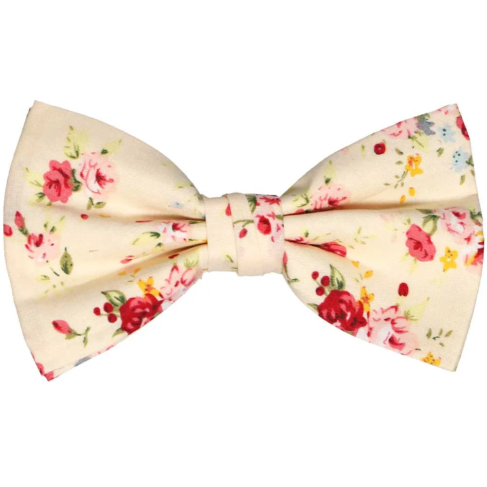 Ivory and Pink Pomona Floral Bow Tie sold by TieMart