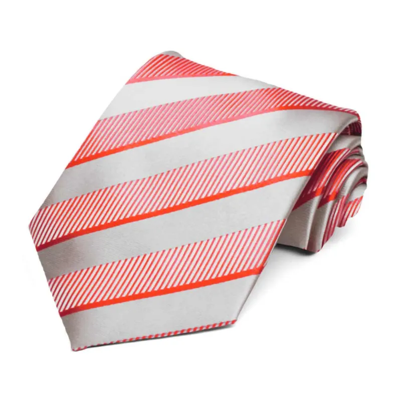 Guava and Silver Lancer Striped Necktie sold by TieMart