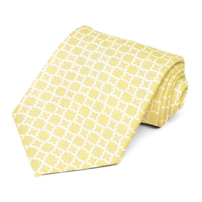 Saffron Yellow Moroccan Trellis Cotton/Silk Extra Long Necktie sold by TieMart