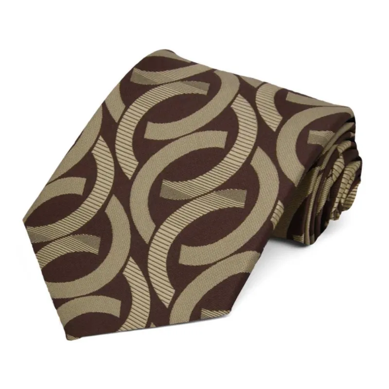 Chocolate Brown Kay Link Pattern Extra Long Necktie sold by TieMart