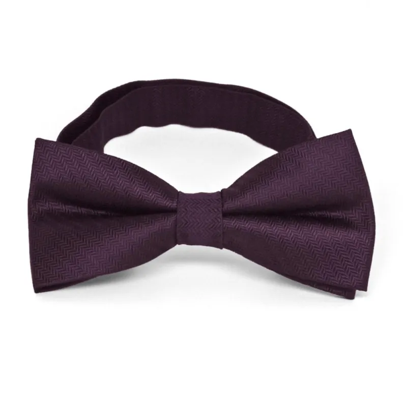 Eggplant Purple Herringbone Silk Bow Tie sold by TieMart
