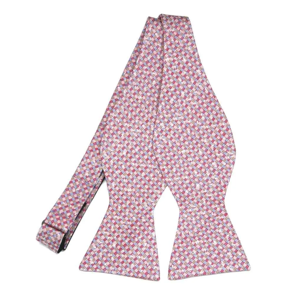 Pink Matriarch Plaid Linen/Silk Self-Tie Bow Tie sold by TieMart