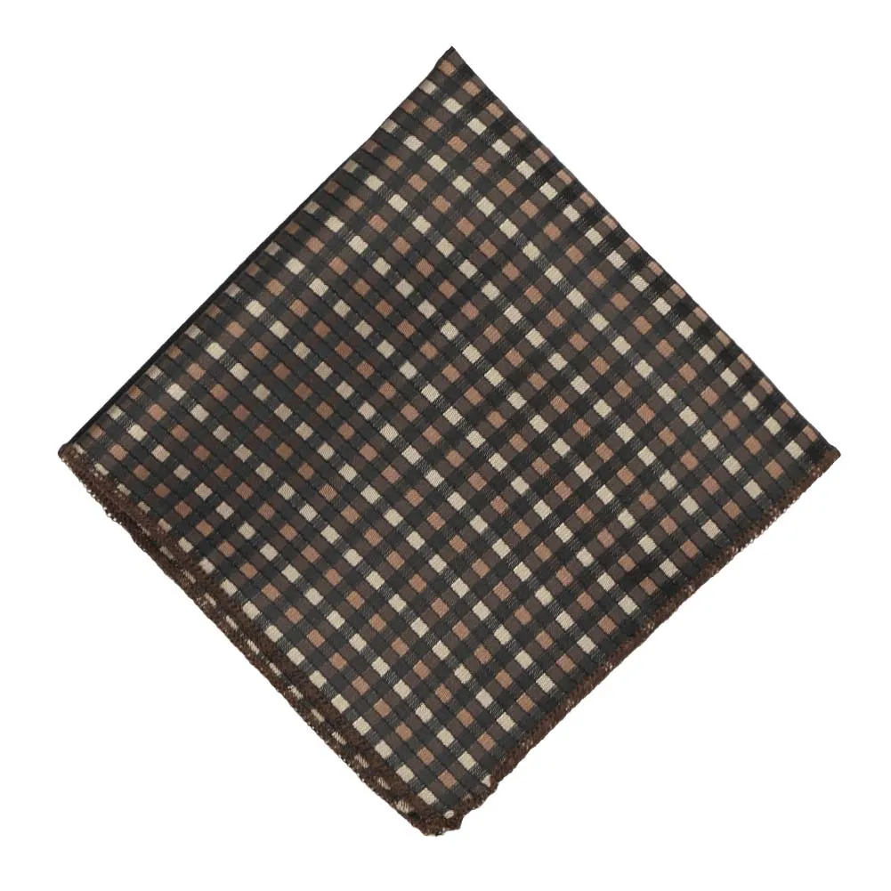 Light Brown George Plaid Pocket Square sold by TieMart