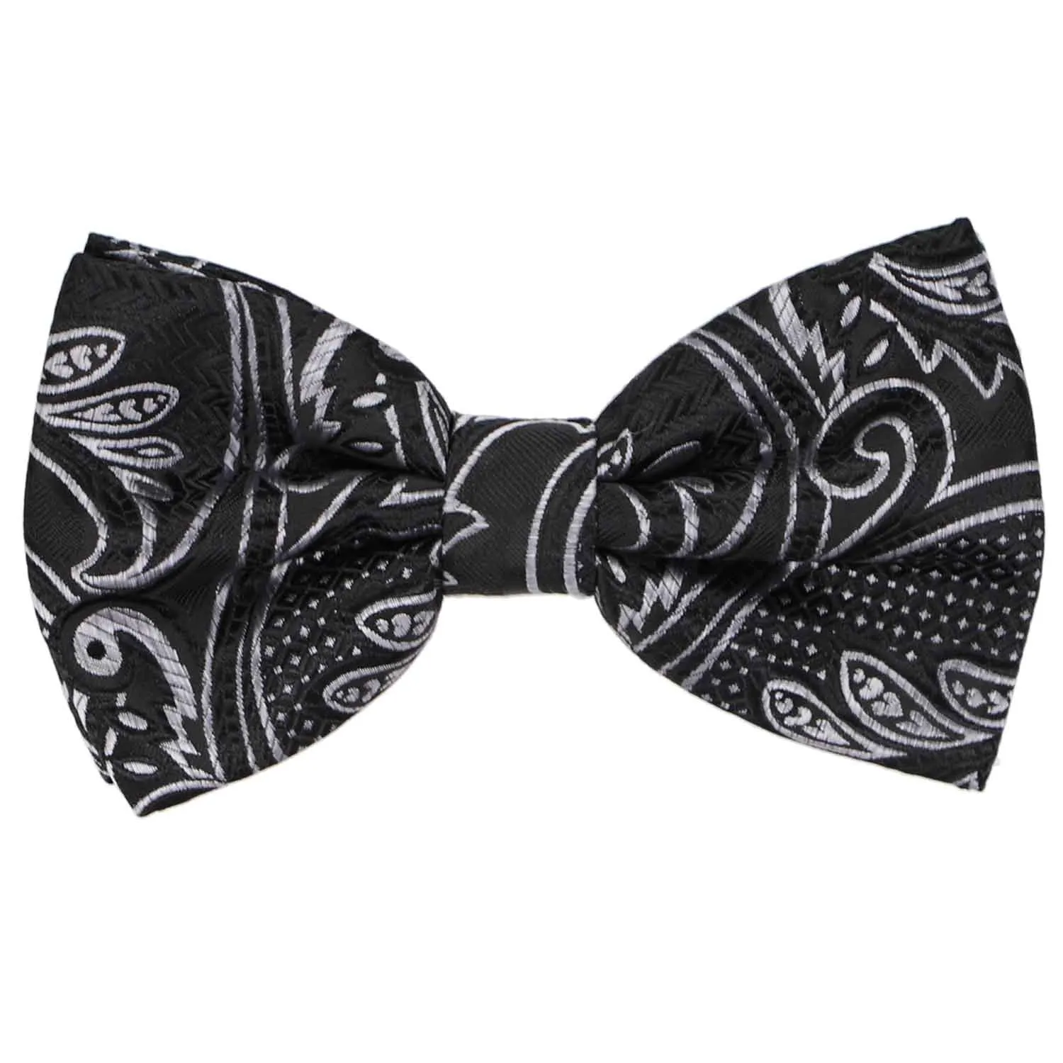 Black and Silver Knox Paisley Bow Tie sold by TieMart