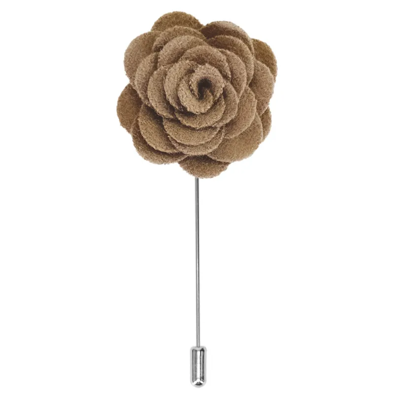 Khaki Matte Flower Lapel Pin sold by TieMart