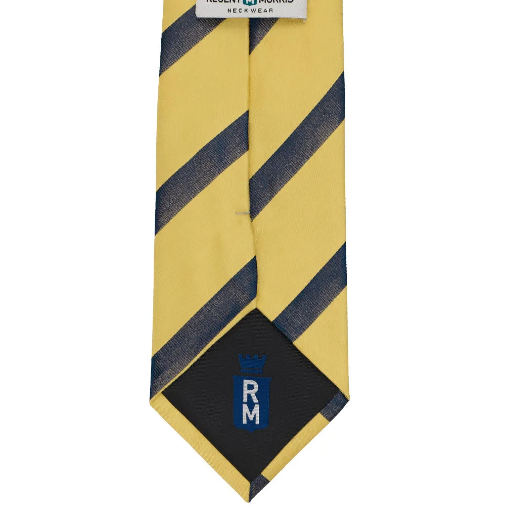 Light Gold and Navy Blue British Striped Cotton/Silk Extra Long Necktie sold by TieMart product image thumbnail 4
