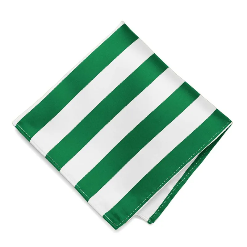 Kelly Green and White Striped Pocket Square sold by TieMart