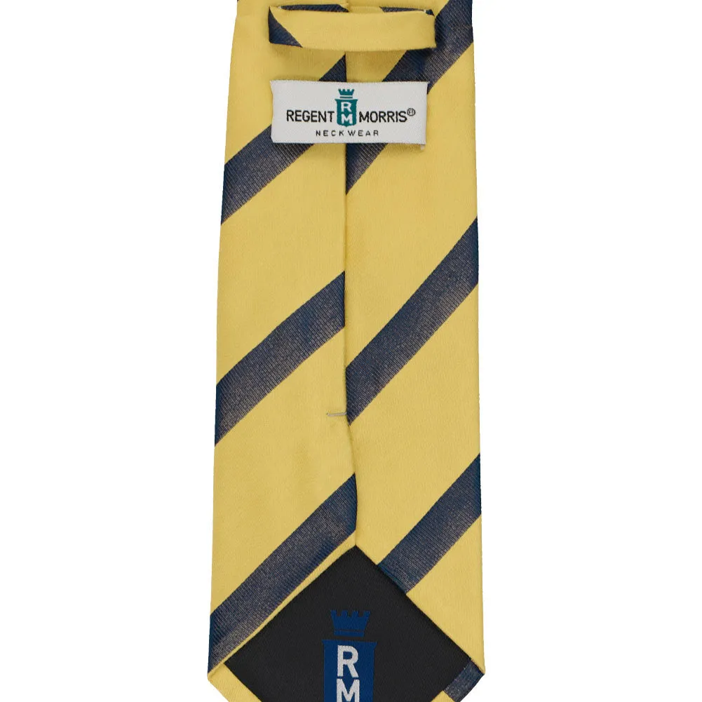 Light Gold and Navy Blue British Striped Cotton/Silk Extra Long Necktie sold by TieMart product image thumbnail 3