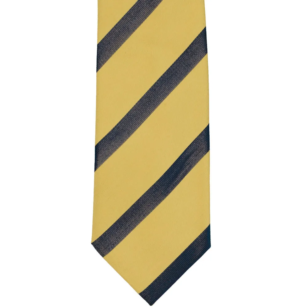 Light Gold and Navy Blue British Striped Cotton/Silk Extra Long Necktie sold by TieMart product image thumbnail 2