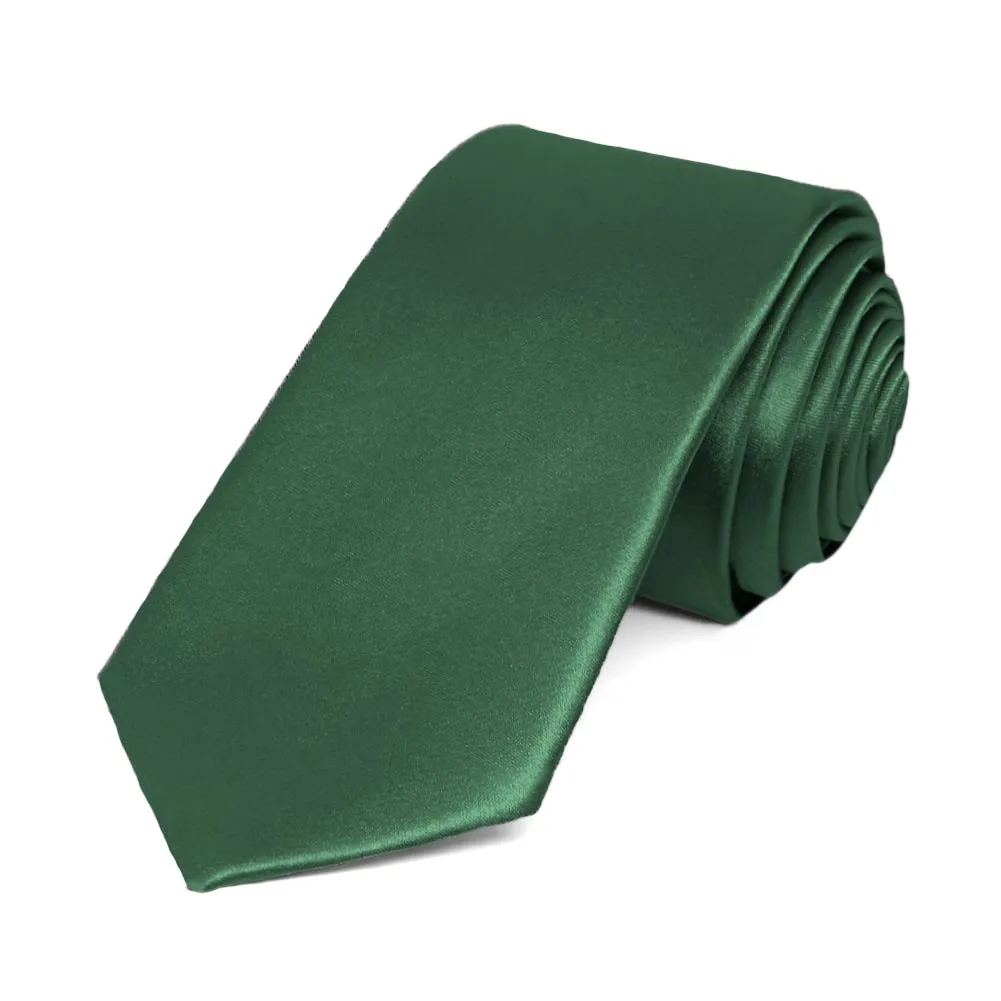Forest Green Slim Solid Color Necktie, 2.5" Width sold by TieMart