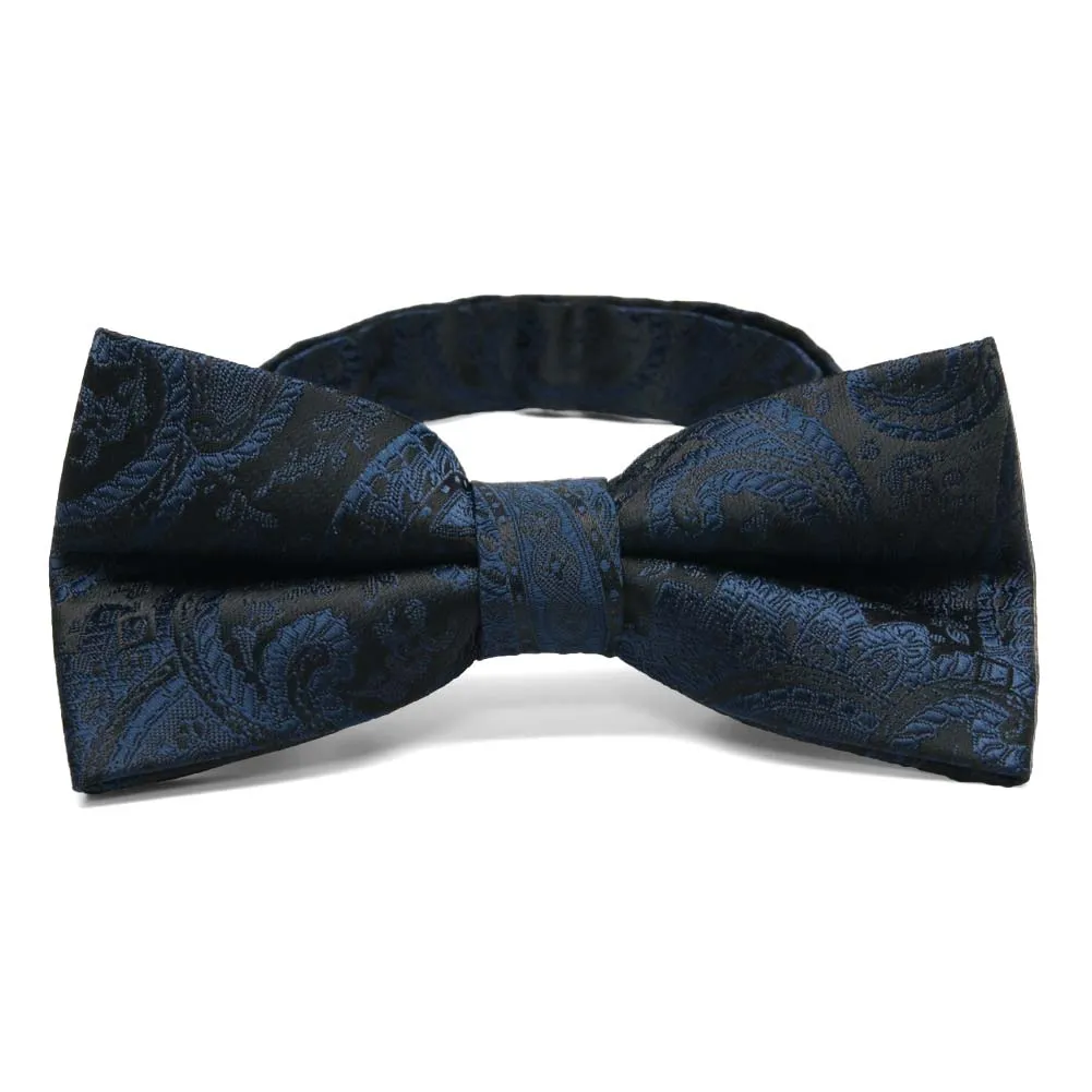 Navy Blue Clara Paisley Band Collar Bow Tie sold by TieMart