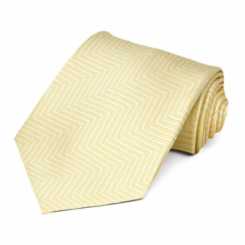 Canary Yellow Kimberly Chevron Striped Extra Long Necktie sold by TieMart