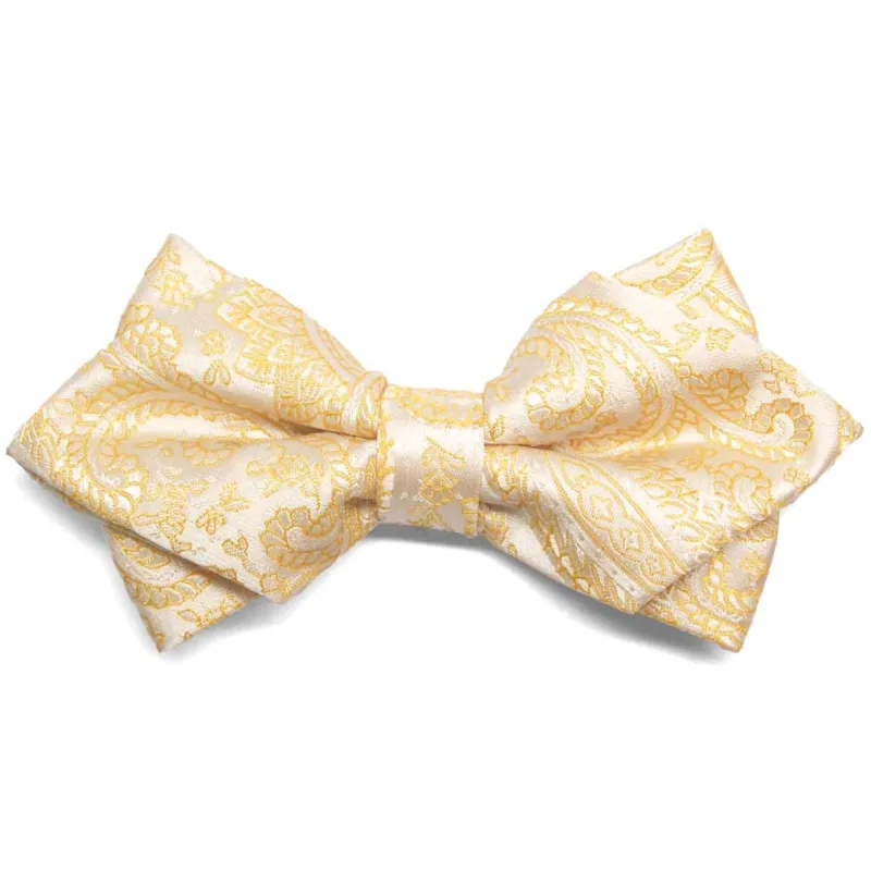Soft Yellow Clara Paisley Diamond Tip Bow Tie sold by TieMart