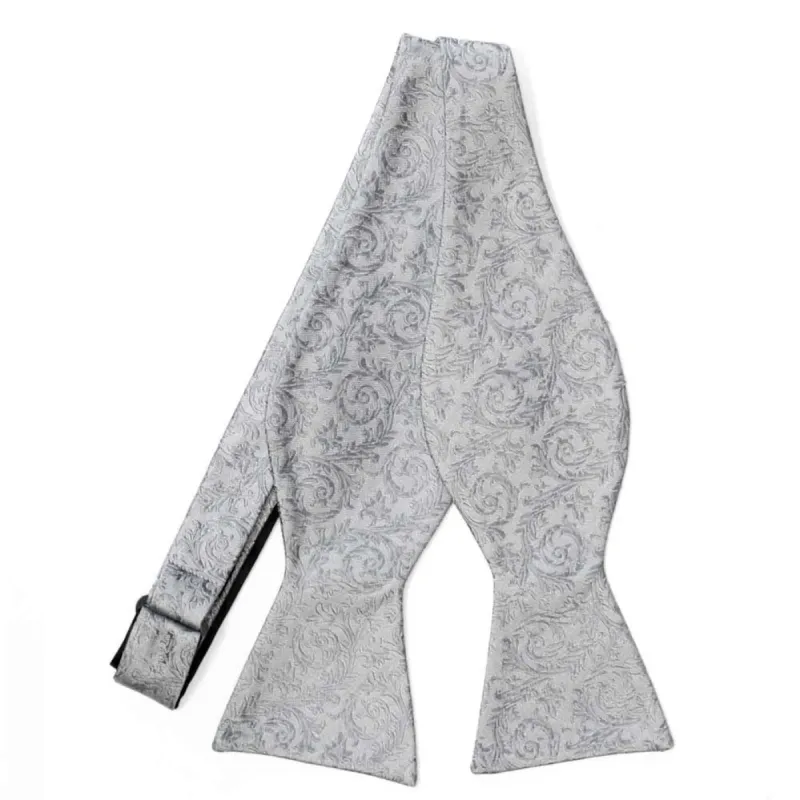 Light Silver Groom Floral Silk Self-Tie Bow Tie sold by TieMart