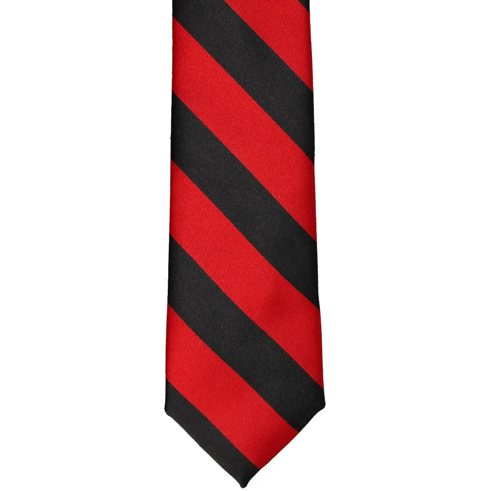 Red and Black Striped Slim Tie, 2.5" Width sold by TieMart product image thumbnail 2