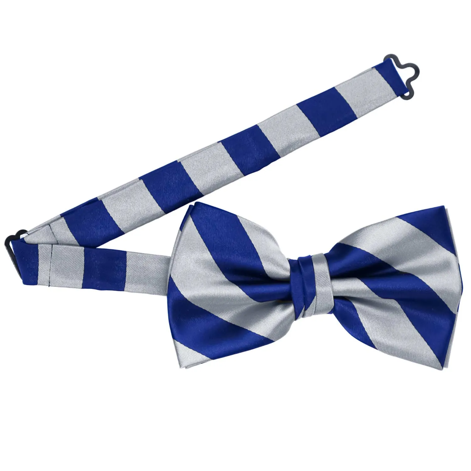 Royal Blue and Silver Striped Bow Tie sold by TieMart product image thumbnail 3