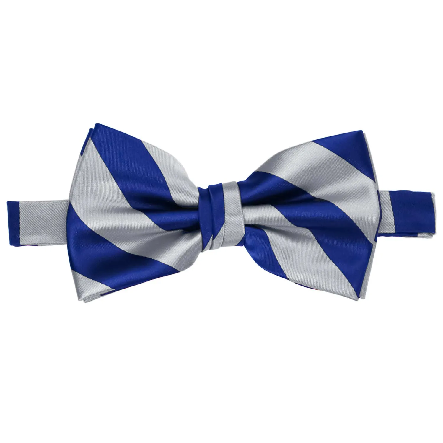Royal Blue and Silver Striped Bow Tie sold by TieMart product image thumbnail 2