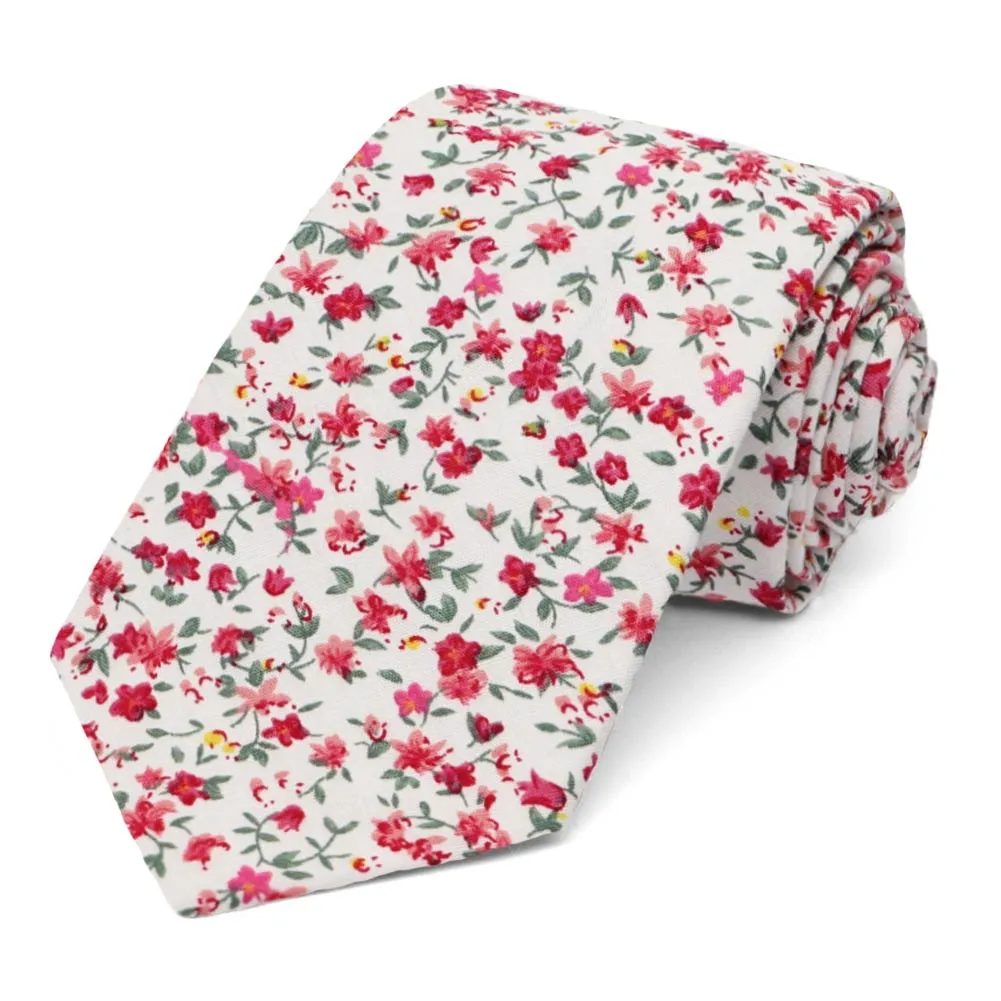 Fuchsia and White Alameda Floral Tie sold by TieMart