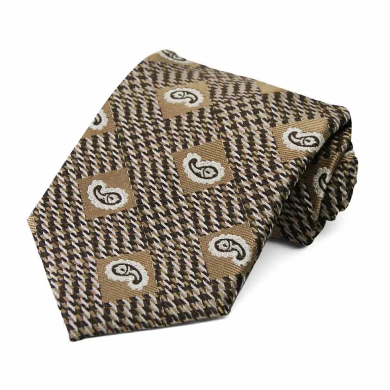 Light Brown Churchill Paisley Necktie sold by TieMart