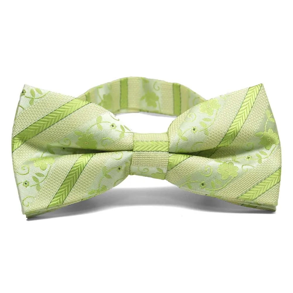 Apple Green Anna Floral Striped Band Collar Bow Tie sold by TieMart