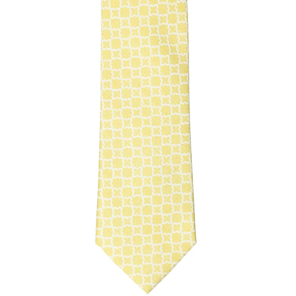 Saffron Yellow Moroccan Trellis Cotton/Silk Narrow Necktie, 3" Width sold by TieMart product image thumbnail 2
