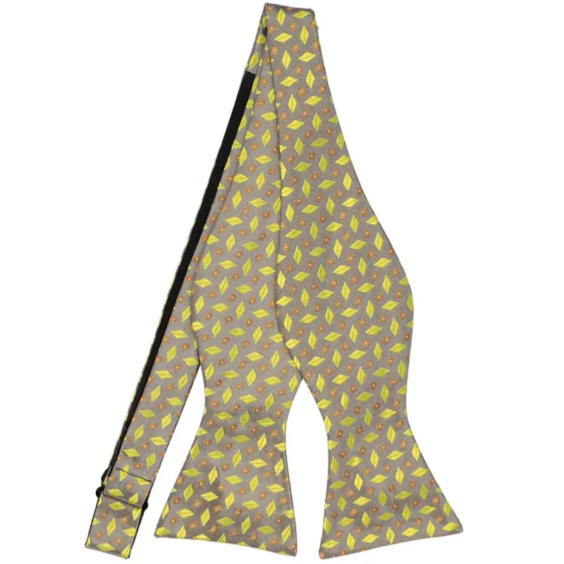 Silver and Daffodil Yellow Sinai Geometric Self-Tie Bow Tie sold by TieMart