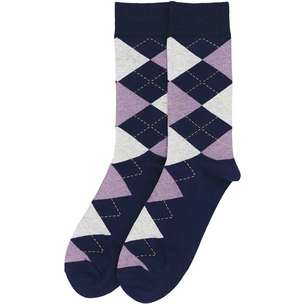 Men's Navy Blue and Lavender Argyle Socks sold by TieMart product image thumbnail 3